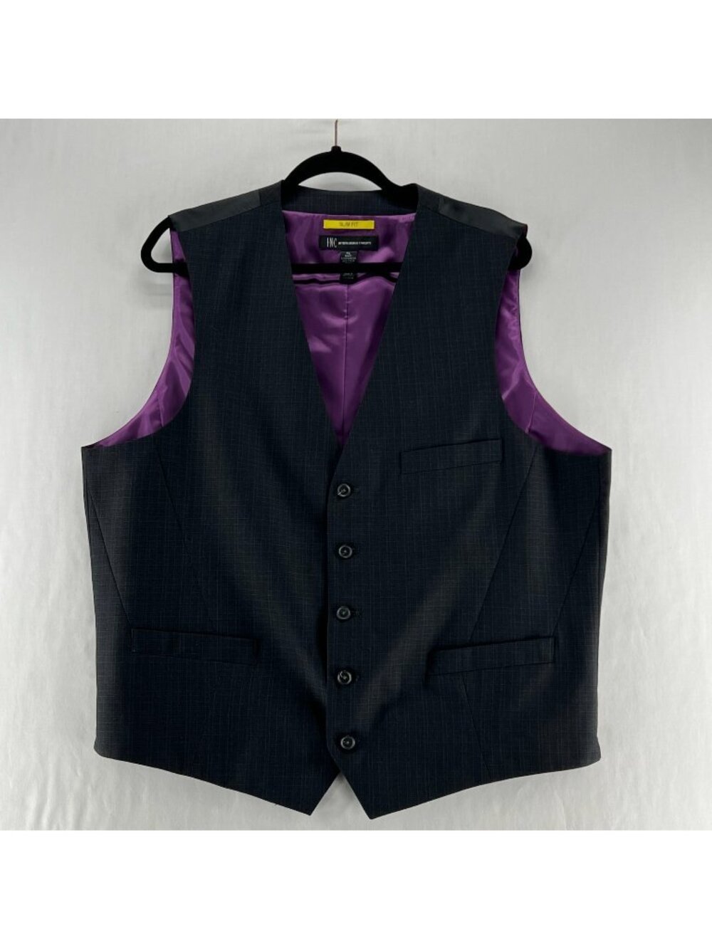 INC International Concepts Plaid Suit Vest Men XL Slim Fit Button Up V-neck Gray